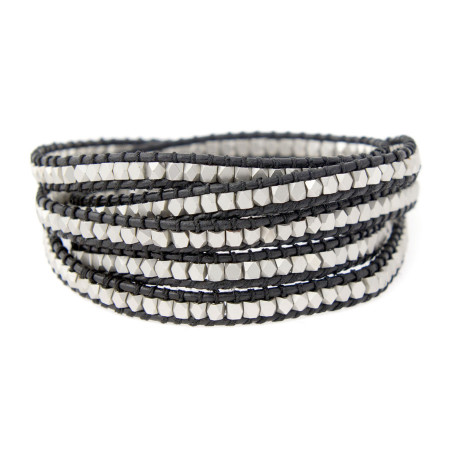 Silver vs. Black Leather Wickelarmband